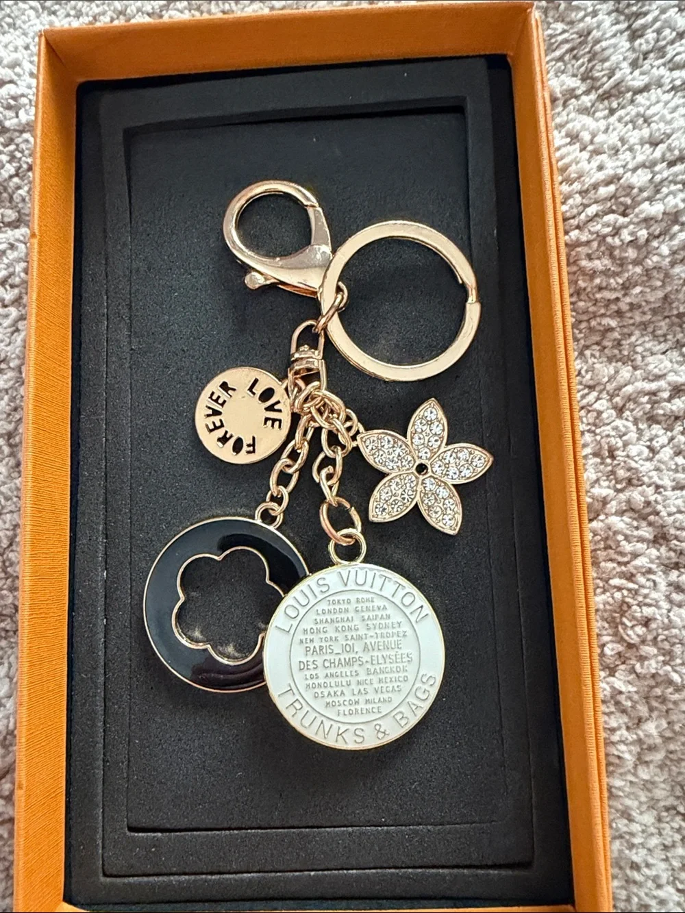 Louis Vuitton Gold-Tone Charm Keyring with Black & White Accents